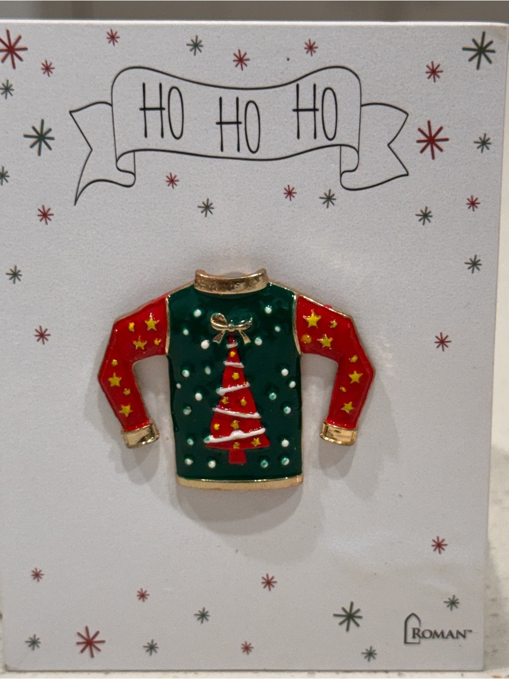 Roman Inc. 18K Gold Enamel Christmas Sweater Lapel Pin NWT